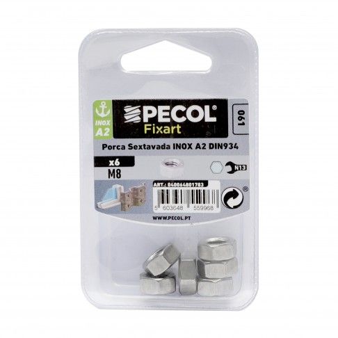 Porca Sextavada Inox A2 M8 Porca Sextavada Inox A2 M8