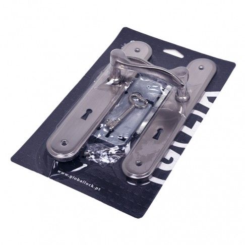 Conjunto Puxador Niquel Mate+ Fechadura Conjunto Puxador Niquel Mate+ Fechadura