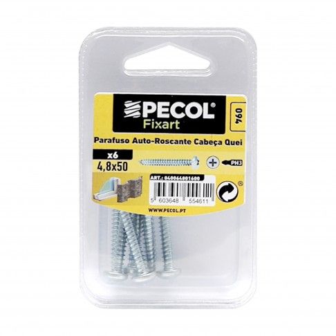 Parafuso Auto Roscante C.Q. Ph 4,8x50 Aço Zn Bl 6 Parafuso Auto Roscante C.Q. Ph 4,8x50 Aço Zn Bl 6