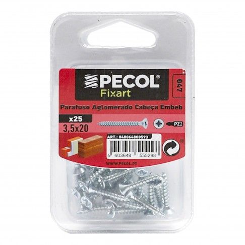 Parafuso Aglomerado Cabeça Embeber Pz 3,5x20 Zn Bl 30 Parafuso Aglomerado Cabeça Embeber Pz 3,5x20 Zn Bl 30