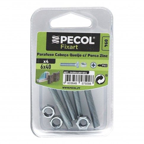 Parafuso Cabeça Queijo M6x40 + Porca Zn Bl 8 Parafuso Cabeça Queijo M6x40 + Porca Zn Bl 8