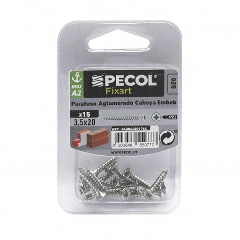 Parafuso Aglomerado Cabeça Embutir Pz A2 3,5x20 Inox Bl 15 Parafuso Aglomerado Cabeça Embutir Pz A2 3,5x20 Inox Bl 15