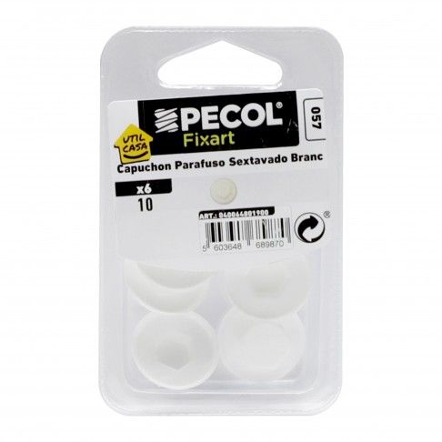 Capa P/ Parafuso Sextavado 10mm Branco Bl 6 Capa P/ Parafuso Sextavado 10mm Branco Bl 6