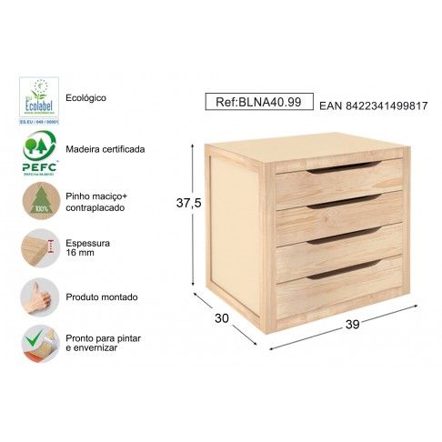 Módulo 4 Gavetas Pinho 390x300x375mm Módulo 4 Gavetas Pinho 390x300x375mm