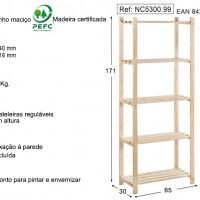 Estante Pinho 5 prateleiras 1710x300x650mm