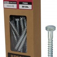 Parafuso Tirefond DIN571 Ferro Zinco 7X80 - Caixa 20 Parafuso Tirefond DIN571 Ferro Zinco 7X80 - Caixa 20