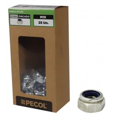 Porca Nyloc DIN985 Ao Zinco M10 - Caixa 25