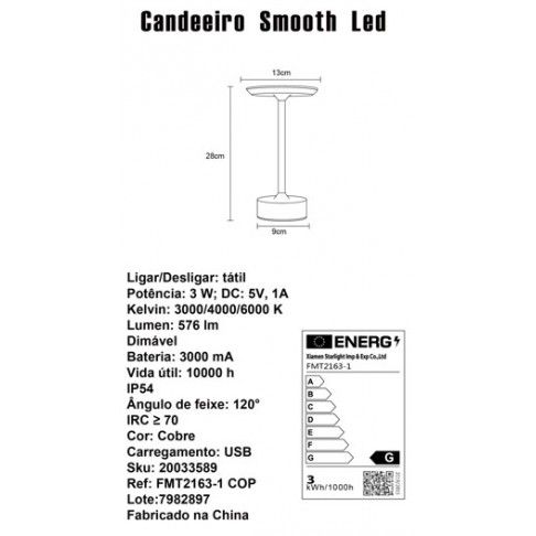 CANDEEIRO SMOOTH LED CCT TOUCH IP54 COBRE CANDEEIRO SMOOTH LED CCT TOUCH IP54 COBRE