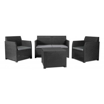 Conjunto Rattan Artemide Antracite 4 Lugares