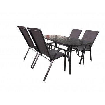 Pack Metal/ Vidro Mesa + 4 cadeiras metal/ textilene